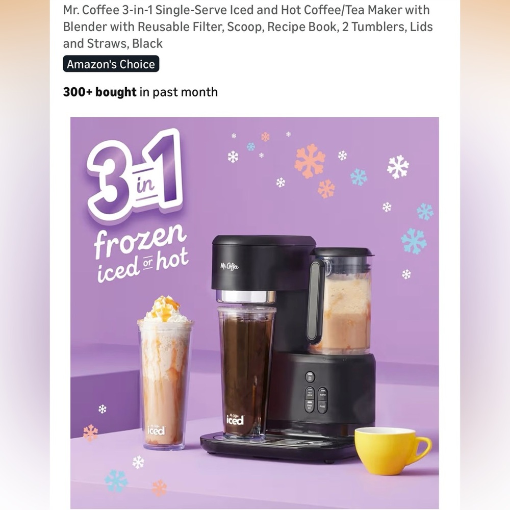 Mr. Coffee Black 3 in 1 Coffee Maker. Hot, Iced or Frappes with 3 Original Cups! - Picture 11 of 12